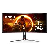 AOC CU34G2X 34' Curved Frameless Immersive Gaming Monitor, UltraWide QHD 3440x1440, VA Panel, 1ms 144Hz Adaptive-Sync, Height Adjustable, 3-Yr Zero Dead Pixels, Black/Red