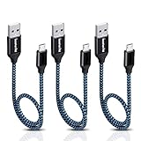 iSeekerKit Short Micro USB Cable 1Ft Nylon Braided Fast USB Charging Cord Compatible for External Battery Charger, Samsung, HTC, LG, Android and More [3 Pack] (Black)