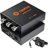 Rasfox Powered AV/RCA to HDMI Converter, Composite 3RCA Audio Video A/V CVBS to HDMI Adapter Converter Box with Power Adapter,Upscaler 1080P 720P. High-End Metal Box with 1 Year Warranty