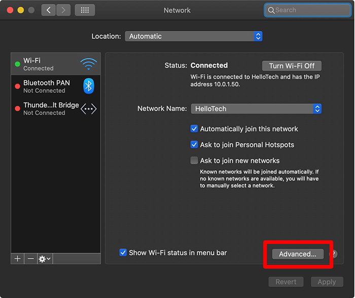 mac os network advanced