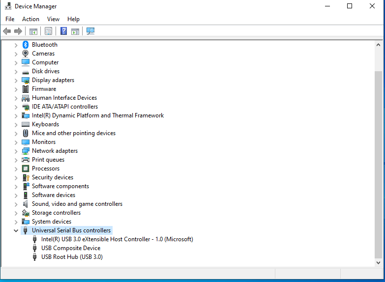 device manager universal bus controllers