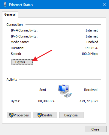 ethernet status details