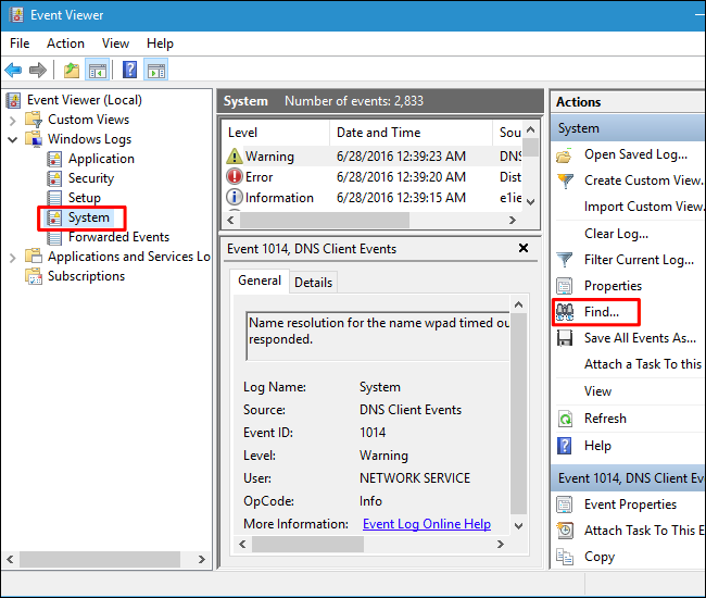 event viewer system