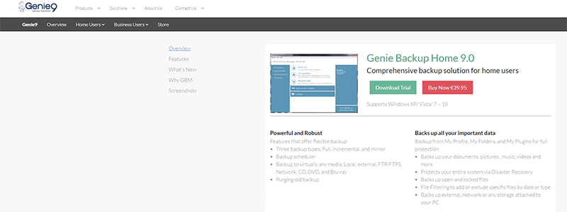 genie backup manager home