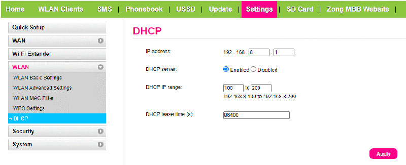 turn on or off dhcp