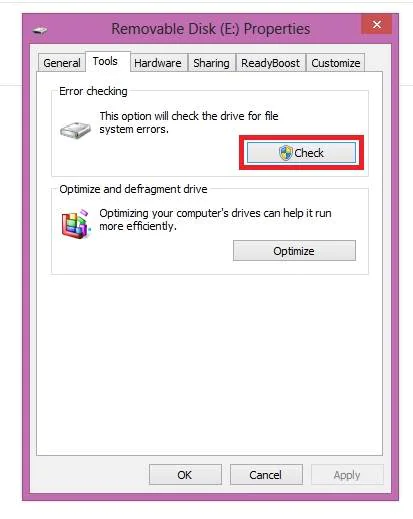 usb drive error checking